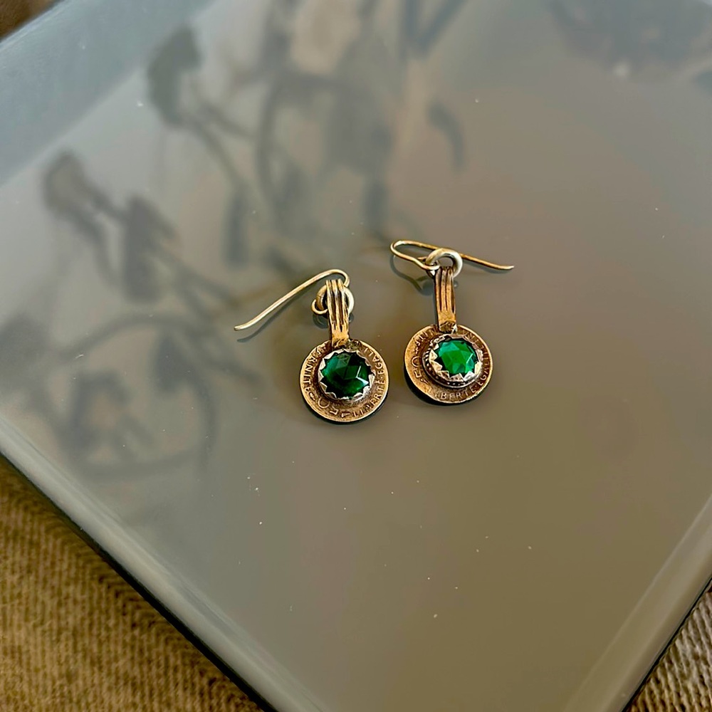 One of a kind silver & emerald earrings.